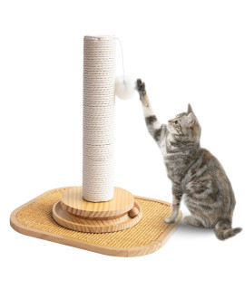 PLUROOF Cat Scratching Post, Cat Post for Indoor Cats, 18 Cat Scratcher with Stable Rubber Wood Base, 5-in-1 Paper Rope Post with Sisal Scratching Pad, Interactive Track Toys and Plush Ball for Fun