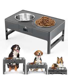 Lapensa Elevated Dog Bowls, Stainless Steel Raised Dog Bowl with Adjustable Stand, Double Dog Food and Water Bowl, 3 Heights for Small Medium Large Dogs Grey