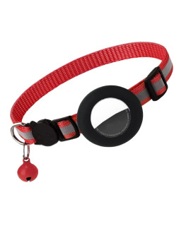 Airtag cat collar, Air tag cat collar with Bell and Safety Buckle in 38 Width, Reflective collar with Waterproof Airtag Holder compatible with Apple Airtag for cat Dog Kitten Puppy (Red)