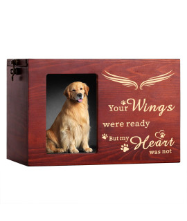 Pet Memorial Urns for Dog or Cat Ashes, XLarge Wooden Funeral Cremation Urns with Photo Frame, Memorial Keepsake Memory Box with Black Flannel as Lining, Loss Pet Memorial Remembrance Gift