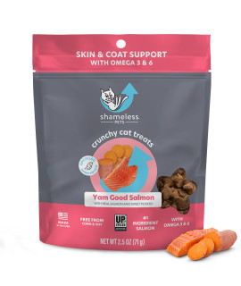 Shameless Pets Crunchy Cat Treats - Kitty Treats for Cats with Skin & Coat Support, Natural Ingredients Kitten Treats with Real Salmon, Healthy Flavored Feline Snacks - Yam Good Salmon, 1-Pk