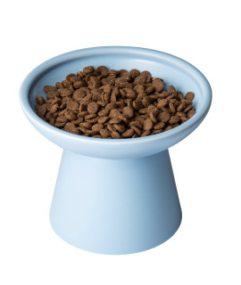 CEEFU Extra Wide Elevated Cat Bowls - Ceramic Cat Food Bowl 6.2 Raised Cat Food Bowls Elevated Shallow Cat Food Dish, Whisker Fatigue, Lead & Cadmium Free, 5 Good Height for Cat Feeding, Blue