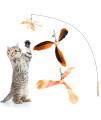 Pawaboo Feather Teaser Cat Toy, Interactive Feather Wand Cat Toy Flying Feather Cat Catcher with Extra Long 35 Wand and Small Bell, Fun Exerciser Playing Toy for Kitten or cat, Orange