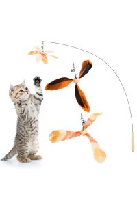 Pawaboo Feather Teaser Cat Toy, Interactive Feather Wand Cat Toy Flying Feather Cat Catcher with Extra Long 35 Wand and Small Bell, Fun Exerciser Playing Toy for Kitten or cat, Orange