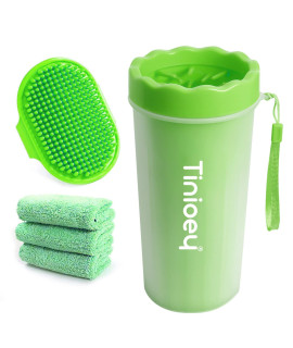 Dog Paw Cleaner for Large Dogs (with 3 Towels & Dog Bath Brush), Dog Paw Washer, Paw Buddy Muddy Paw Cleaner, Pet Foot Cleaner (Large, Green)