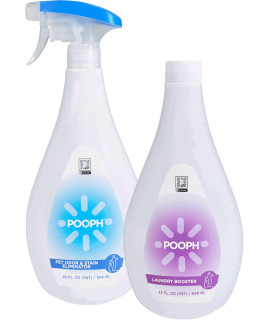 Pooph Pet Odor Eliminator & Pooph Laundry Additive - 2-32oz Bottles - Dismantles Odors on a Molecular Basis, Dogs, Cats, Freshener, Eliminator, Urine, Poop, Pee, Deodorizer, Puppy, Fresh, Clean