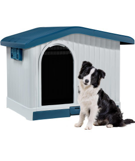 YITAHOME 34.6'' Large Plastic Dog House with Liftable Roof, Indoor Outdoor Doghouse Puppy Shelter with Detachable base and Adjustable Bar Window Water Resistant Easy Assembly (34.6''L*29.1''W*24.2''H)