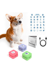 Goplemo Rechargeable Dog Buttons for Communication Starter Pack,Voice Recording Talk Buttons Set Funny Gifts for Training Pets Study Office Home 3 Counts 35 Stickers