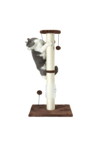 PEEKAB 32 Tall Cat Scratching Post Sisal Rope Scratch Posts with Hanging Ball and Self-Massage Brush Vertical Scratcher for Indoor Cats and Kittens(Brown 32inches)