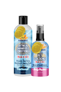Bodhi Dog Baby Powder Scented Cat & Dog Cologne 4oz + Oatmeal Dog Shampoo & Conditioner for Pet Grooming 8oz Moisturizing Dog Shampoo for Sensitive Skin Deodorizing Cat and Dog Grooming Bundle