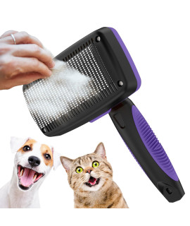 Crala Self-Cleaning Slicker Brush for Dogs & Cats, Grooming Combs for Short & Long-Haired Dogs, Cats, Rabbits & More - Gently Removes Loose Undercoat, Mats and Tangled Hair - Royal Purple