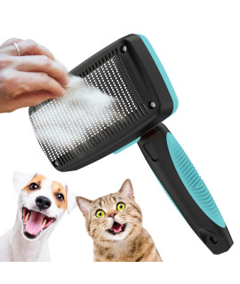 Crala Self-Cleaning Slicker Brush for Dogs & Cats, Grooming Combs for Short & Long-Haired Dogs, Cats, Rabbits & More - Gently Removes Loose Undercoat, Mats and Tangled Hair - LightSkyBlue