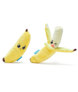 Barkbox 2 in 1 Interactive Plush Dog Toy - Rip and Reveal Dog Toy for Small Dogs - Stimulating Squeaky Pet Enrichment and Puppy Toys Bananas (Small)