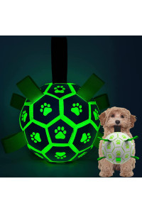 QDAN Glow in The Dark Dog Toys Soccer Ball with Straps, Outdoor Interactive Dog Toys Puppy Birthday Gifts, Dog Tug Water Toy, Light Up Dog Balls for Small & Medium Dogs(6 Inch)