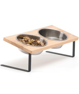 FUKUMARU Elevated Cat Bowls, 15 Tilted Raised Stainless Steel Bowl Stand, Small Dog Rubber Board Food Water Bowl Set Feeding Station for Pets