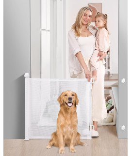 Likzest Retractable Baby Gate, Mesh Baby and Pet Gate 33 Tall, Extends up to 55 Wide, Child Safety Baby Gates for Stairs Doorways Hallways, Dog Gate Cat Gate for Indoor and Outdoor (White)