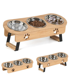 CILXGQLN Elevated Cat Bowls, 2 Height Adjustable Raised Cat Food Bowls for Cats Small Dogs Puppy, Tilted Elevated Dog Bowls Raised Pet bowl stand Feeder with 3 Stainless Steel Bowls for Food and Water