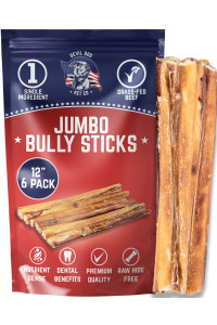 Devil Dog Pet Co Premium Bully Sticks for Dogs Pizzle Dog Chews - from 100% Grass-Fed, Free-Range Cattle - USA Veteran Owned (Jumbo, 12 Inch - 6 Pack)