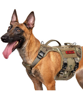 OneTigris Tactical Dog Harness for Large Dog, Metall No Pull Dog Harness Vest with Hook & Loop Panels, Military Adjustable Easy to Put On Dog Vest Dog for Walking Hiking Training