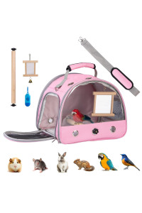 Bird Carrier Travel Cage Parrot - Pink Lightweight Breathable Pet Traveling Backpack with Standing Perch Bird Parrot Toys Portable Outgoing Bags for Guinea Pig Rat Small Animal