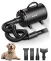 EGFKI Dog Dryer, 5.2HP/ 3800W Pet Grooming High Velocity Force Blower with 4 Nozzles, Adjustable Speed and Temperature Dog Hair Dryers for Grooming