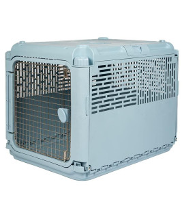 SPORT PET Plastic Kennels Rolling Plastic Wire Door Travel Dog Crate, Collabsible Kennel