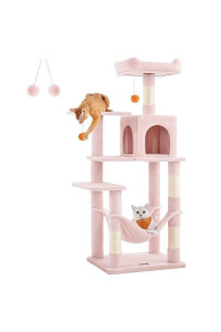 Feandrea Cat Tree, 56.3-Inch Cat Tower for Indoor Cats, Multi-Level Cat Condo with 4 Scratching Posts, 2 Perches, Hammock, Cave, Jelly Pink UPCT161P01