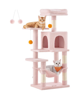 Feandrea Cat Tree, 44.1-Inch Cat Tower for Indoor Cats, Multi-Level Cat Condo with 4 Scratching Posts, 2 Perches, Hammock, Cave, Jelly Pink UPCT261P01