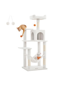 Feandrea Cat Tree, 56.3-Inch Cat Tower for Indoor Cats, Multi-Level Cat Condo with 4 Scratching Posts, 2 Perches, Hammock, Cave, Cream White UPCT161T01