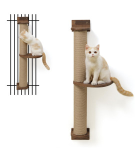 FUKUMARU Cat Tree, Solid Walnut Wood Cat Wall Furniture, Black Cat Wall Shelves with Scratching Posts and Pedal (Cat Activity Tree-Updated)