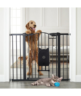Cumbor 36 Extra Tall Durable Baby Gate with Cat Door, 29.7-46 Auto Close Dog Gates for Doorways, Stairs, Easy Walk Through Pressure Mounted Safety Gate with Adjustable Small Pet Door,Black