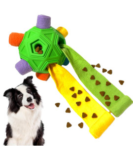CIIVURR Snuffle Ball for Dog Toys Unbreakable Upgrade Ball Interactive Toy Foraging Snuffle Mat Puppy Treat Dispenser Slow Feeder Dog Puzzle Toys for Small, Medium, Large Pets (Green Rainbow)