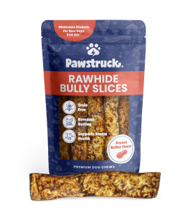 Pawstruck Bully Slices Premium Rawhide Chew Sticks, Peanut Butter Flavor - Low Fat High Protein Long-Lasting Dental Treat for Small, Medium, Large Dogs - No Artificial Ingredients - 1 lb. Bag