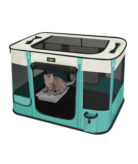 Foldable Pet Playpen, Waterproof Portable Pet Cat Dog Playpen Kennel Tent for Small Dog Cat, Removable Shade Cover, Come with Free Carrying Case, Indoor Outdoor Use for Small Animals, Green