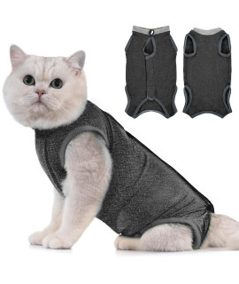 Avont Cat Recovery Suit - Kitten Onesie for Cats After Surgery, Cone of Shame Alternative Surgical Spay Suit for Female Cat, Post-Surgery or Skin Diseases Protection -Grey(L)