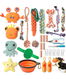 JMZDS&JL Dog Chew Toys for Puppy 30 Pack, Puppy Chew Toys for Teething, Interactive Dog Squeaky Rope Toys for Boredom and stimulating, Pet Plush Squeaky Toys for Puppy/Small/Medium Dogs