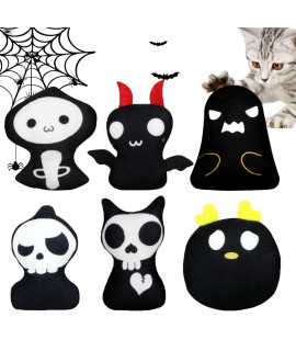 YHomU Cat Catnip Toys Horrible Halloween Ghost Cat Chew Toy Bite Resistant Catnip Toys Set of 6 Ghost Monster 2-Sided Catnip Filled Teething Chew Toys Pet Gift for Kitten Cats