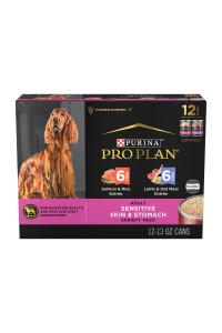 Purina Pro Plan Sensitive Skin and Stomach Dog Food Pate Salmon and Rice and Lamb and Oat Meal Wet Dog Food Variety Pack - (12) 13 oz. Cans
