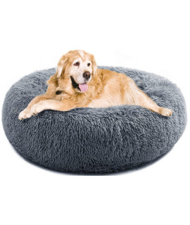 YOJOgEE calming Donut Dog Bed for Large Medium Dogs, Fluffy Anti Anxiety XXl Dog Beds Extra Large Washable Puppy Bed Non-Slip Plush cuddler Warming Round Faux Fur Pet Bed