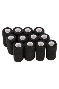 PHYTOP 12 Rolls Self Adhesive Bandage Wrap, cohesive Bandage 4 inches x 5 Yards, Sports Wrap Tape, Also for Horses & Dogs as Breathable Vet Wrap (Black)