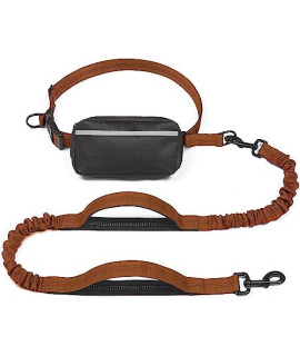 iYoShop Hands Free Dog Leash with Zipper Pouch, Dual Padded Handles and Durable Bungee for Walking, Jogging and Running Your Dog (Large, 25-120 lbs, Brown)