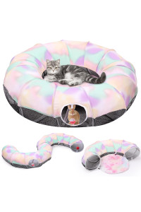 Pawaboo Cat Tunnel with Cat Bed for Indoor Cats, Cat Tube Collapsible Playground Toys, Interactive Cat Cave Hideout Foldable Indoor Toys for Small Medium Large Cat, Puppy, Rabbit, Ferret