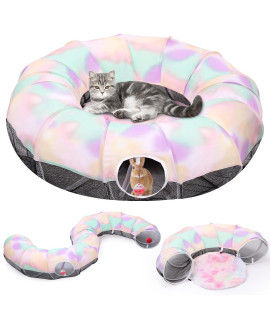 Pawaboo Cat Tunnel with Cat Bed for Indoor Cats, Cat Tube Collapsible Playground Toys, Interactive Cat Cave Hideout Foldable Indoor Toys for Small Medium Large Cat, Puppy, Rabbit, Ferret
