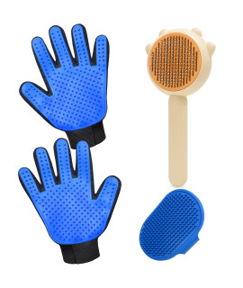 GJEASE Cat Grooming Glove Brush,Self-Cleaning Slicker Pet Brush for Short and Long Haired pets,Dog Bath Brush for Shedding and Grooming,Removes Loose Hair and Tangles,Promote Circulation