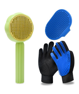 GJEASE Cat Grooming Glove Brush,Self-Cleaning Slicker Pet Brush for Short and Long Haired Pets,Dog Bath Brush for Shedding and Grooming,Removes Loose Hair and Tangles,Promote Circulation