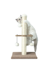 PAWSFANS Cat Scratching Post, Sisal Scratcher Posts for Indoor Kittens and Small Size Cats,with Hanging Plush Ball Toy 21inches Beige