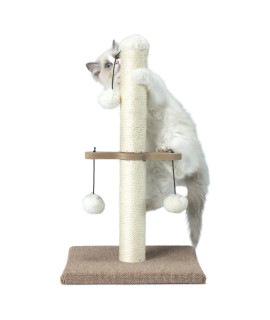 PAWSFANS Cat Scratching Post, Sisal Scratcher Posts for Indoor Kittens and Small Size Cats,with Hanging Plush Ball Toy 21inches Beige