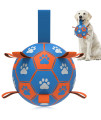 QDAN Dog Ropes Toys Soccer Ball with Straps, Interactive Dog Toys for Tug of War, Puppy Birthday Gifts, Dog Tug Toy, Dog Water Toy, Durable Dog Balls for Medium & Large Dogs- Blue&Orange(8 Inch)