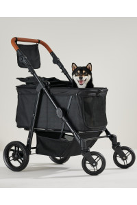 Zoosky Medium Folding Pet Stroller, Up to 66lbs Dog Folding Stroller, Adjustable Handle, 180?Convertible Canopy, 4 Wheels Dog/Cat Puppy Stroller for Medium/Large Pet, Waterproof Pad