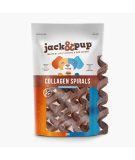 Jack&Pup 5 Spiral Beef Collagen Sticks for Dogs - Rawhide Free Dog Chews Long Lasting Collagen Chews for Dogs - Bully Sticks Alternative (8 Pack)